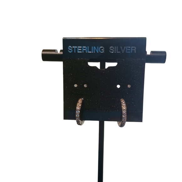 COPY - 925 Fine Sterling Silver Stamped Genuine CZ 10mm Hoop Earrings Unisex - Picture 4 of 4